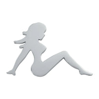 Chromed Steel "Sitting Nude Lady" Cut Out w 2 Mounting Studs