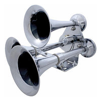 3 Trumpet Air Powered Chrome Train Horn w Support Bracket