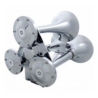 3 Trumpet Air Powered Chrome Train Horn w Support Bracket