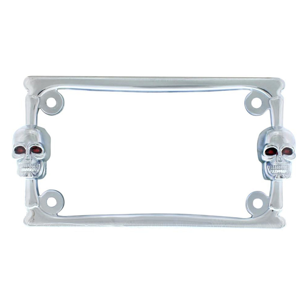 Two Skulls Chrome Motorcycle License Plate Frame