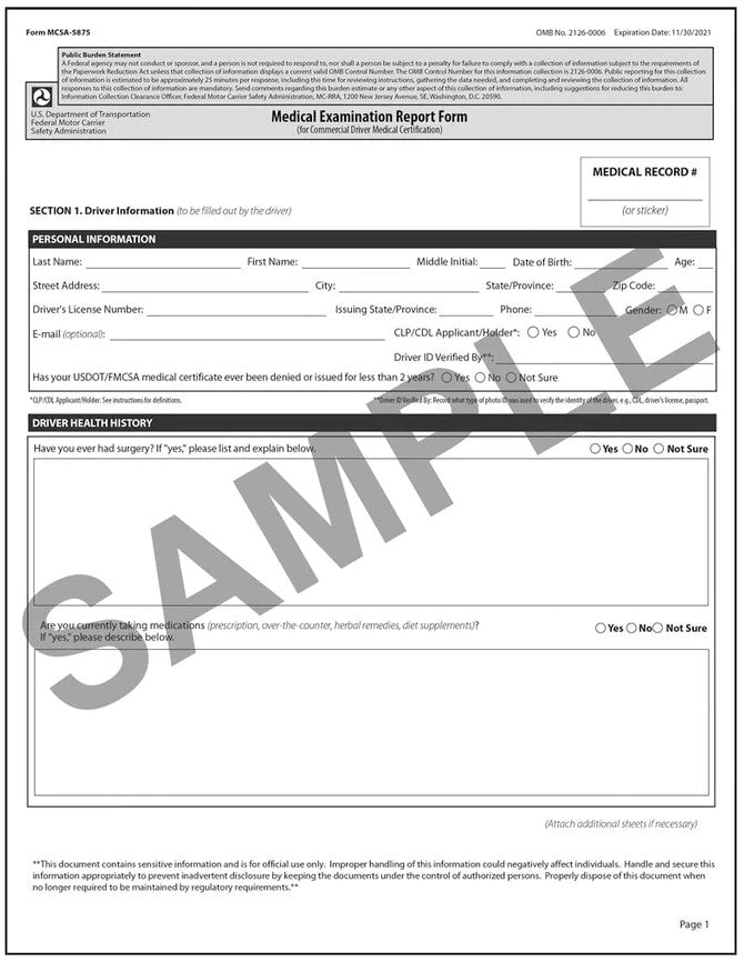 Medical Exam Report and Certificate (Card)
