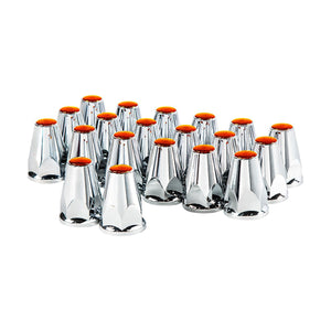 33mm X 2-3/4" Chrome Plastic Nut Covers With Flange - Push-On w Amber, Red or Blue Reflector (20 Pack)