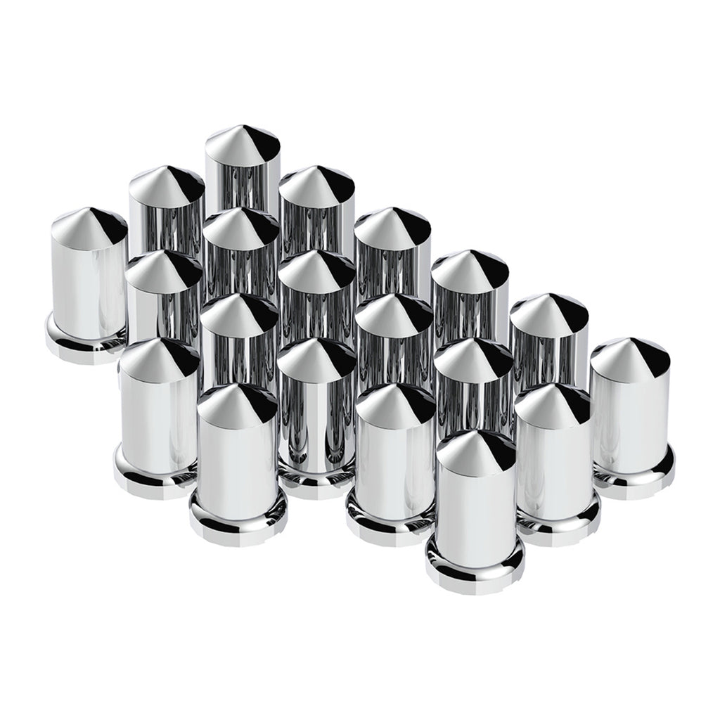 33mm X 3-3/16" Chrome Plastic Pointed Nut Covers With Flange - Push-On (20 Pack)