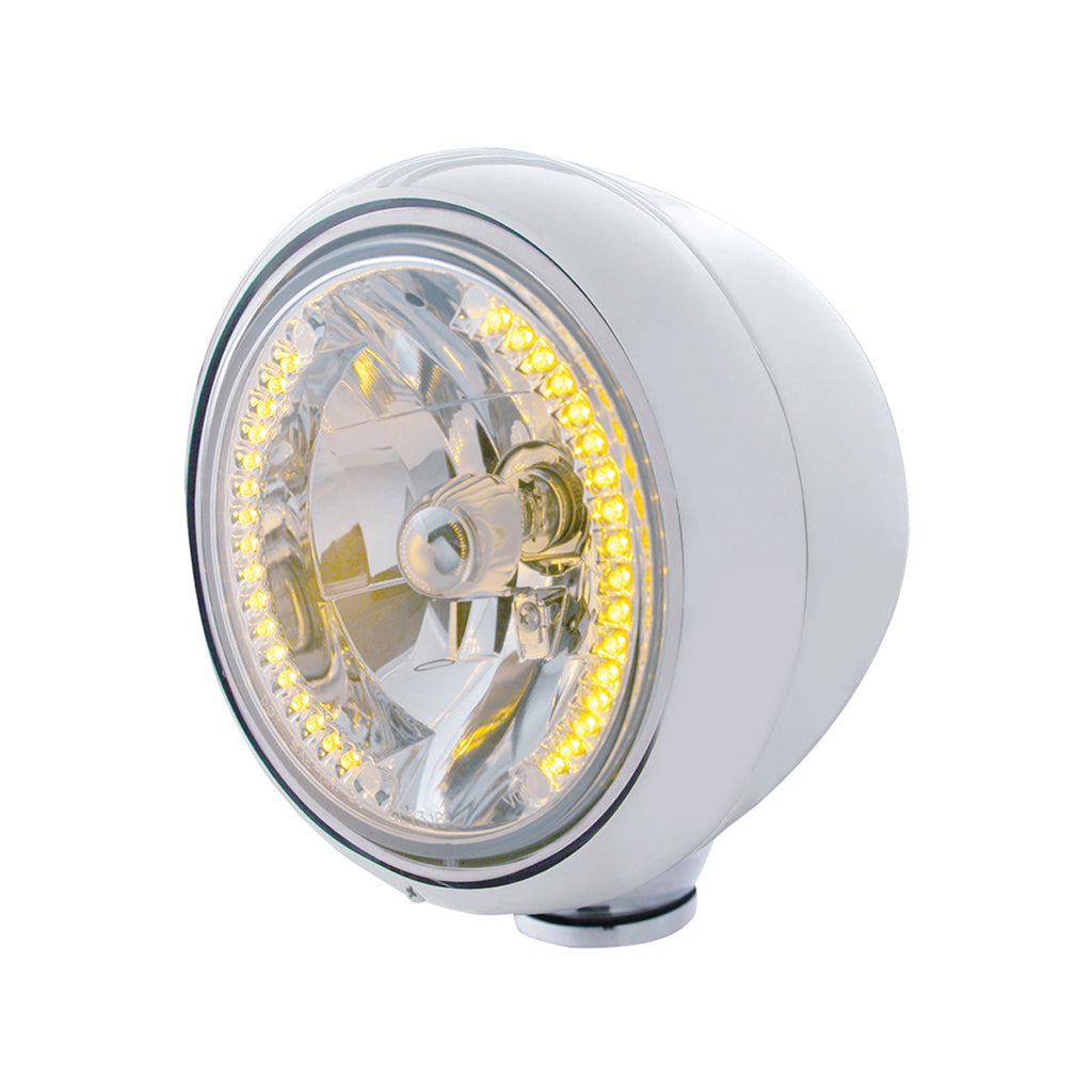 United Pacific - Chrome Guide 682-C Style Headlight H4 Bulb With 34 Amber or White LEDs
