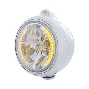 Stainless Steel Guide 682-C Headlight H4 With 34 Amber or White LEDs & LED Signal (Clear Lens)