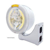 United Pacific - Stainless Steel Classic Half Moon Headlight H4 w Amber LEDs & Signal (Amber or Clear Lens)