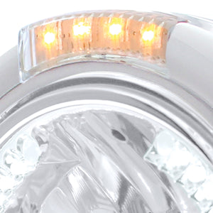 Stainless Steel Classic Half Moon Headlight H4 With White LED & Dual Mode LED Signal (Clear Lens)