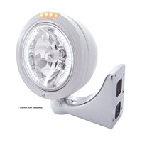 United Pacific - Stainless Steel Bullet Classic Headlight H4 With White LED & Signal (Amber or Clear Lens)