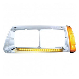 19 LED Headlight Bezel With Turn Signal For 1989-2009 Freightliner FLD (Driver or Passenger)