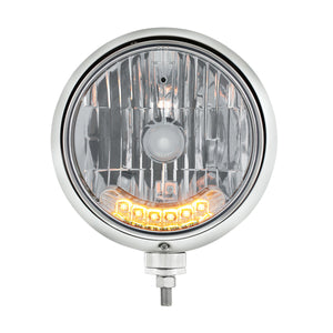 United Pacific - Stainless Steel or Chrome Guide 682-C Style Headlight H4 Bulb With 6 Amber LED