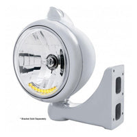 Stainless Steel Guide 682-C Headlight H4 With 10 Amber LED & Original Style LED Signal (Clear Lens)