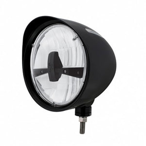 United Pacific - Black "Billet" Style Groove Headlight With Visor 5 LED Bulb (Blackout or Chrome)