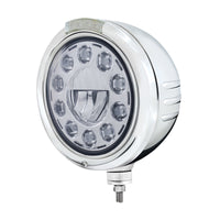 Stainless Steel Classic Embossed Stripe Headlight 11 LED Bulb & Dual Mode Amber LED Signal (Amber or Clear Lens)