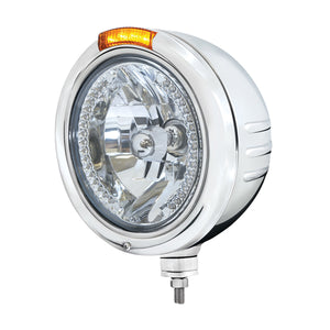 Stainless Steel Classic Embossed Stripe Headlight H4 With Amber LED & Dual Mode LED Signal (Amber or Clear Lens)
