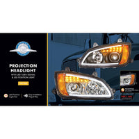 Blackout Projection Headlight With LED Turn Signal & Position Light For 2008-2017 Kenworth T660 (Driver Side)