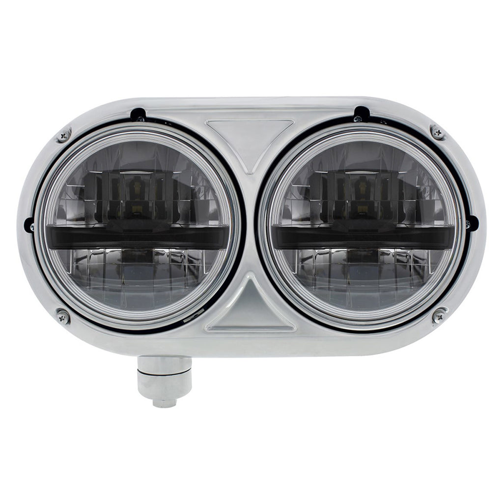 Headlight Assembly With 304 SS Housing & LED Headlights With Black Inner Bar For Peterbilt 359 (Driver or Passenger Side)