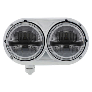 Headlight Assembly With 304 SS Housing & LED Headlights With Black Inner Bar For Peterbilt 359 (Driver or Passenger Side)