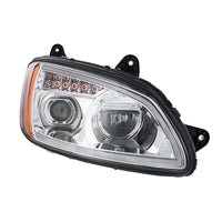 Chrome Full LED Projection Headlight With Turn Signal & Position Light Bar For 2008-2017 Kenworth T660 (Driver or Passenger Side)