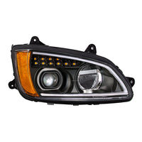 Black Full LED Projection Headlight With Turn Signal & Position Light Bar For 2008-2017 Kenworth T660 (Driver or Passenger Side)