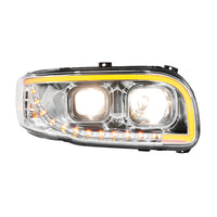 Chrome or Black Projection Headlight With LED Turn Signal & Light Bar For 2008-2024 Peterbilt 389 (Driver or Passenger Side)