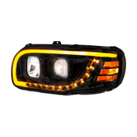 Chrome or Black Projection Headlight With LED Turn Signal & Light Bar For 2008-2024 Peterbilt 389 (Driver or Passenger Side)