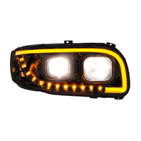 Chrome or Black Projection Headlight With LED Turn Signal & Light Bar For 2008-2024 Peterbilt 389 (Driver or Passenger Side)