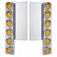 FL Stainless Steel Front Air Cleaner Bracket W/12 X 9 LED 2" Lights - Amber LEDs/Amber Lens (Grommet or Visor Bezels)