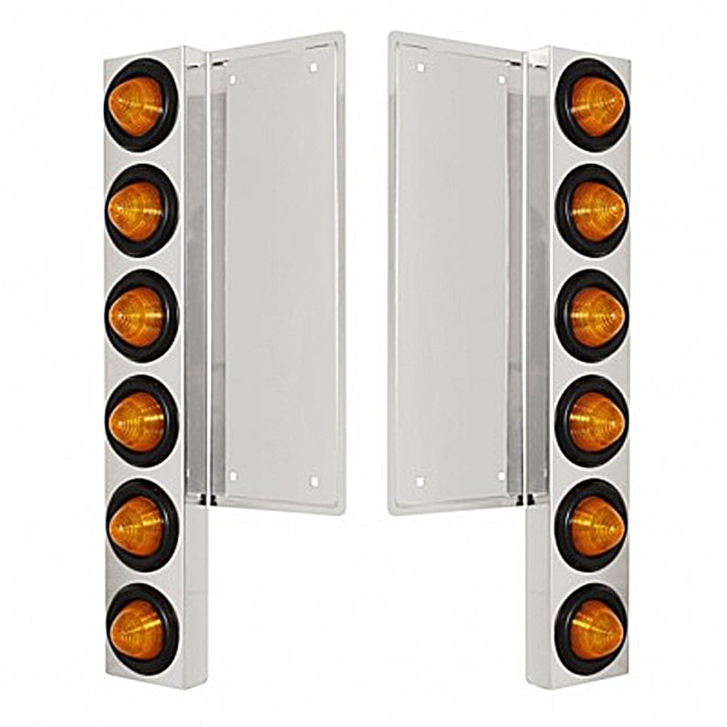 FL Stainless Steel Front Air Cleaner Bracket W/12 X 9 LED 2" Beehive Lights - Amber LED/Amber Lens (Grommet or Visor Bezels)