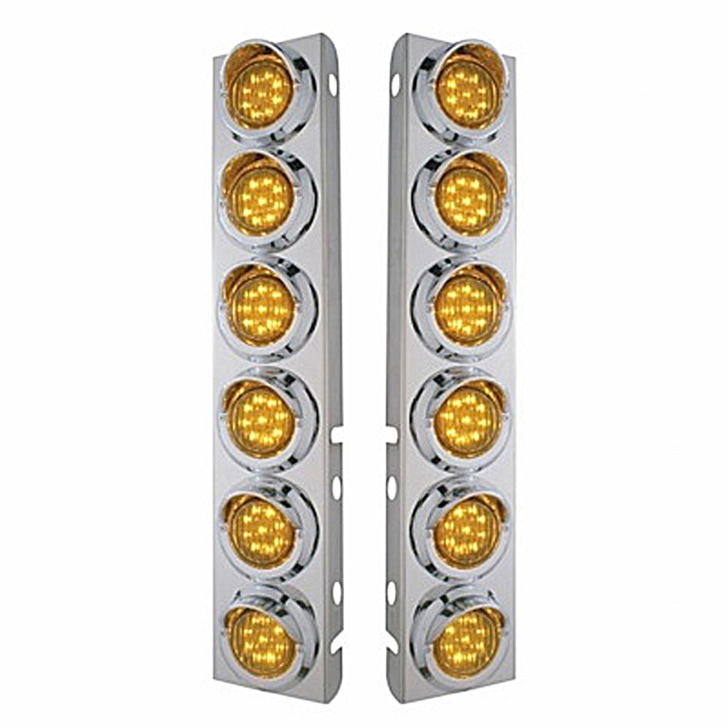 Stainless Steel Front Air Cleaner Bracket With 12 X 9 LED 2" Lights & Visors For Peterbilt - Amber LEDs (Amber or Clear Lens)