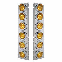 Stainless Steel Front Air Cleaner Bracket With 12 X 9 LED 2" Lights & Visors For Peterbilt - Amber LEDs (Amber or Clear Lens)