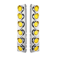 Stainless Steel Front Air Cleaner Bracket With 12 X 9 LED 2" Reflector Lights & Visors For Peterbilt - Amber LEDs (Amber or Clear Lens)