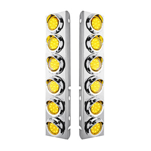 Stainless Steel Front Air Cleaner Bracket With 12 X 9 LED 2" Reflector Lights & Visors For Peterbilt - Amber LEDs (Amber or Clear Lens)
