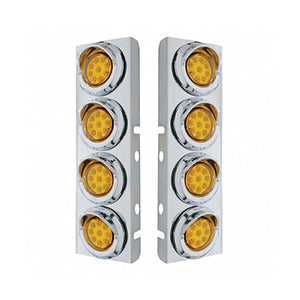 Stainless Steel Front Air Cleaner Bracket With 8 X 9 LED 2" Reflector Lights & Visors For Peterbilt - Amber LEDS (Amber or Clear Lens)