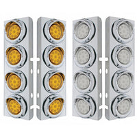 Stainless Steel Front Air Cleaner Bracket With 8 X 9 LED 2" Reflector Lights & Visors For Peterbilt - Amber LEDS (Amber or Clear Lens)