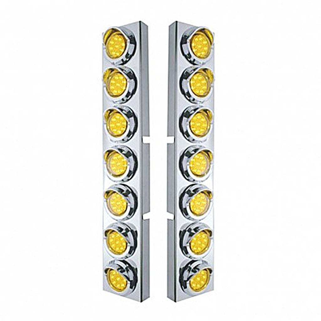 Stainless Steel Front Air Cleaner Bracket With 14 X 9 Amber LED 2" Lights & Visors Bezel For Kenworth - Amber LEDs (Amber or Clear Lens)