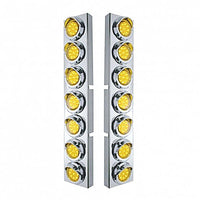 Stainless Steel Front Air Cleaner Bracket With 14 X 9 Amber LED 2" Lights & Visors Bezel For Kenworth - Amber LEDs (Amber or Clear Lens)