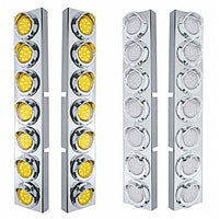 Stainless Steel Front Air Cleaner Bracket With 14 X 9 Amber LED 2" Lights & Visors Bezel For Kenworth - Amber LEDs (Amber or Clear Lens)