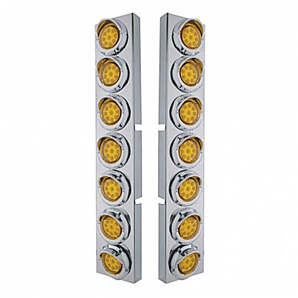 Stainless Steel Front Air Cleaner Bracket With 14 X 9 Amber LED 2" Reflector Lights & Visors For Kenworth - Amber LEDs (Amber or Clear Lens)