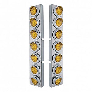 Stainless Steel Front Air Cleaner Bracket With 14 X 9 Amber LED 2" Reflector Lights & Visors For Kenworth - Amber LEDs (Amber or Clear Lens)