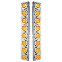 Stainless Steel Front Air Cleaner Bracket With 16 X 9 LED 2" Lights & Bezels For Peterbilt - Amber LEDs (Amber or Clear Lens)