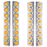 Stainless Steel Front Air Cleaner Bracket With 16 X 9 LED 2" Lights & Bezels For Peterbilt - Amber LEDs (Amber or Clear Lens)