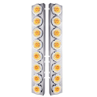 Stainless Steel Front Air Cleaner Bracket With 16 X 9 LED 2" Lights & Bezels For Peterbilt - Amber LEDs (Amber or Clear Lens)