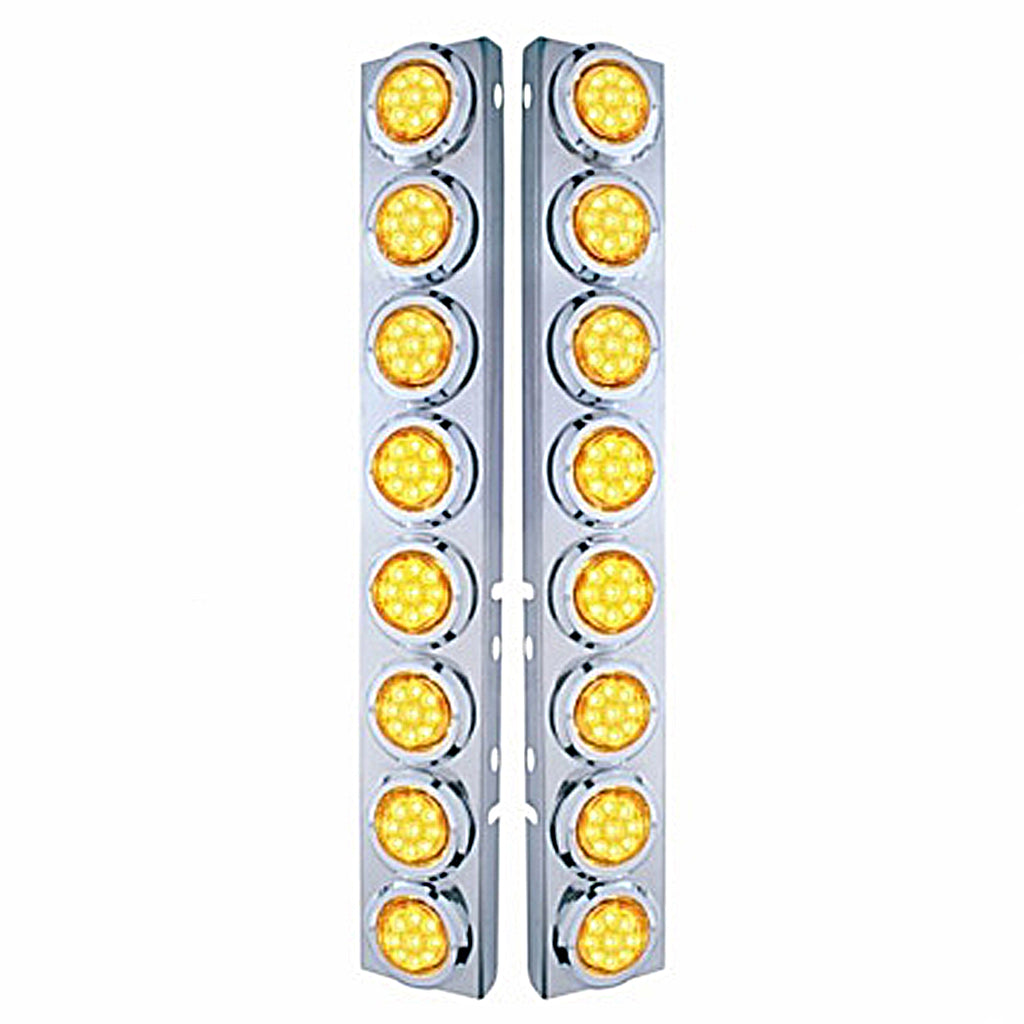 Stainless Steel Front Air Cleaner Bracket With 16 X 9 LED 2" Reflector Lights & Bezels For Peterbilt - Amber LEDs (Amber or Clear Lens)
