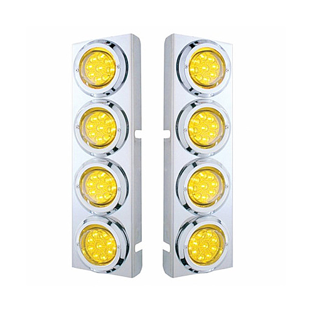 Stainless Steel Front Air Cleaner Bracket With 8 X 9 LED 2" Reflector Lights & Bezels For Peterbilt - Amber LEDs (Amber or Clear Lens)