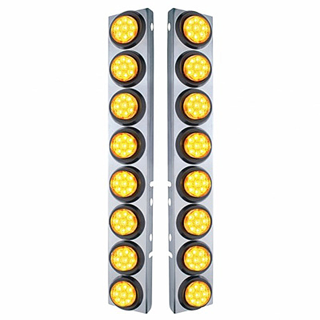 Stainless Steel Front Air Cleaner Bracket With 16 X 9 LED 2" Reflector Lights For Peterbilt - Amber LED (Amber or Clear Lens)