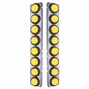 Stainless Steel Front Air Cleaner Bracket With 16 X 9 LED 2" Reflector Lights For Peterbilt - Amber LED (Amber or Clear Lens)