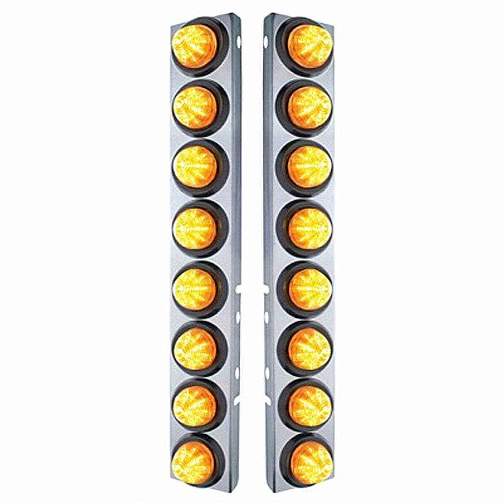Stainless Steel Front Air Cleaner Bracket With 16 X 9 LED 2" Beehive Lights For Peterbilt - Amber LEDs (Amber or Clear Lens)