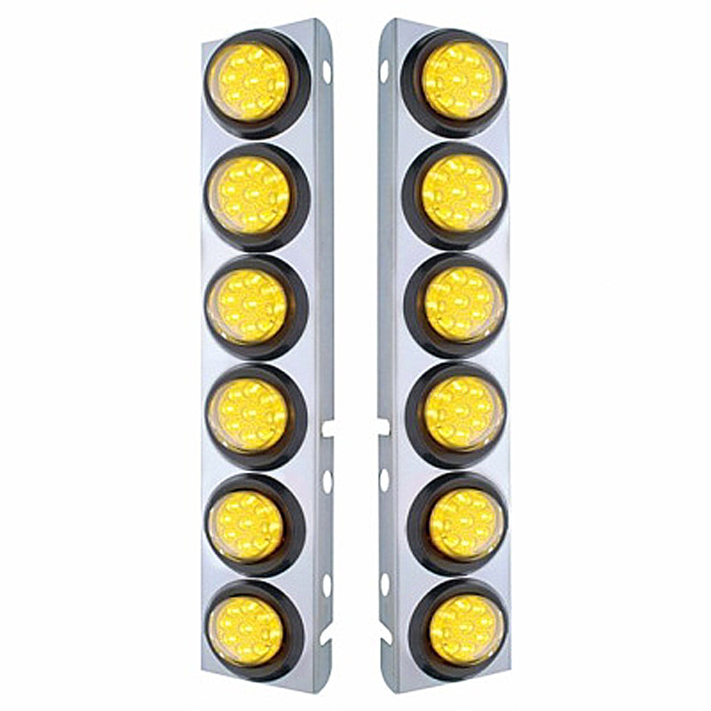 Stainless Steel Front Air Cleaner Bracket With 12 X 9 LED 2" Reflector Lights For Peterbilt - Amber LEDs (Amber or Clear Lens)