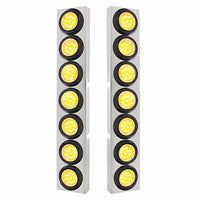 Stainless Steel Front Air Cleaner Bracket With 14 X 9 LED 2" Lights Bezel For Kenworth - Amber LEDs (Amber or Clear Lens)