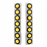 Stainless Steel Front Air Cleaner Bracket With 14 X 9 Amber LED 2" Reflector Lights For Kenworth - Amber LEDs (Amber or Clear Lens)